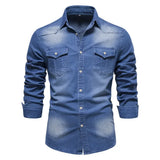 FOESCE AIOPESON Brand Elastic Cotton Denim Shirt Men Long Sleeve Quality Cowboy Shirts for Men Casual Slim Fit Mens Designer Clothing