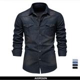 FOESCE AIOPESON Brand Elastic Cotton Denim Shirt Men Long Sleeve Quality Cowboy Shirts for Men Casual Slim Fit Mens Designer Clothing