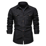 FOESCE AIOPESON Brand Elastic Cotton Denim Shirt Men Long Sleeve Quality Cowboy Shirts for Men Casual Slim Fit Mens Designer Clothing