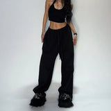 FOESCE Oversize Woman Grey Black Sweatpants Y2K Korean Streetwear Loose Casual Jogger Pants High Waist All Match Drawstring Trousers