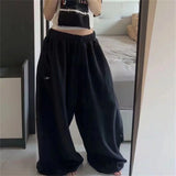 FOESCE Oversize Woman Grey Black Sweatpants Y2K Korean Streetwear Loose Casual Jogger Pants High Waist All Match Drawstring Trousers