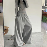 FOESCE Oversize Woman Grey Black Sweatpants Y2K Korean Streetwear Loose Casual Jogger Pants High Waist All Match Drawstring Trousers