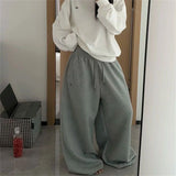 FOESCE Oversize Woman Grey Black Sweatpants Y2K Korean Streetwear Loose Casual Jogger Pants High Waist All Match Drawstring Trousers