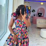 FOESCE African Dresses For Women Summer Spring Africa Clothing Sleeveless Ruched Dress Sexy V-Neck Slim Dress Office Lady Party
