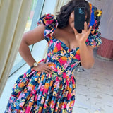 FOESCE African Dresses For Women Summer Spring Africa Clothing Sleeveless Ruched Dress Sexy V-Neck Slim Dress Office Lady Party