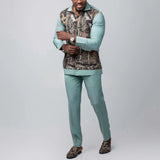 FOESCE African traditional dress men's suit Long sleeve ethnic style printed patchwork shirt casual pants 2 piece holiday casual suit