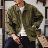 FOESCE American Retro Cargo Jackets for Men Coats Spring Autumn Loose Leisure Denim Jacket Men Japanese Fashion Y2k Streetwear