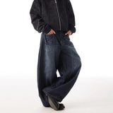 FOESCE American Retro Washed Letter Embroidered Jeans For Men 2025 Summer New Fashion Trend High Street Straight Baggy Wide Leg Pants