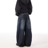 FOESCE American Retro Washed Letter Embroidered Jeans For Men 2025 Summer New Fashion Trend High Street Straight Baggy Wide Leg Pants
