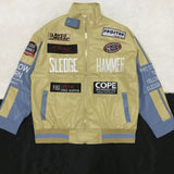 FOESCE American Style Embroidered PU Leather Baseball Jacket for Men and Women, Autumn High Street Racing Jacket  Motorcycle Jacket