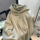 FOESCE American Style Retro Design Sense Four Pointed Star High Collar Hooded Sweater for Men and Women Trend Winter Thick Top Coat