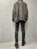 FOESCE American Style Sweater Streetwear Trendy Unique Stitching Ripped Sweater Coat Designer Pullover Couple Casual y2k Top