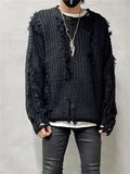 FOESCE American Style Sweater Streetwear Trendy Unique Stitching Ripped Sweater Coat Designer Pullover Couple Casual y2k Top