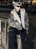 FOESCE American Vintage Camouflage Plush Hat Jacket Y2K High Street Hip hop Harajuku Loose Women Make Old Hoodies Fashion Streetwear