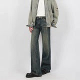 FOESCE American Vintage Wash Micro-flared Jeans, Men's Four Seasons New Fashion Loose Straight Wide-leg Pants,Casual Floor-length Jeans