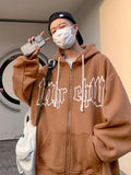FOESCE Autumn Men's Letter Foam Print Zip up Hoodies Y2K Goth Streetwear Loose Sweatshirts Female Hip Hop Oversized Hoodie Tracksuit