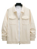 FOESCE Autumn/Winter Light Luxury Men's Business Casual Jacket Stylish and comfortable solid color lapel pocket zipper long-sleeved top