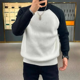 FOESCE Autumn Winter Mens Sweaters Casual Warm Loose Fashion Patchwork Pullover Retro Harajuku Round Neck Knitted Bottoming Shirt