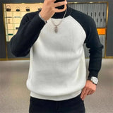 FOESCE Autumn Winter Mens Sweaters Casual Warm Loose Fashion Patchwork Pullover Retro Harajuku Round Neck Knitted Bottoming Shirt