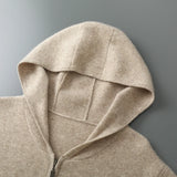 FOESCE Autumn Winter New 100% Merino Wool Men's Zipper Hooded Coat Thick Sweater Warm Long Sleeved Knitted Cardigan men's coat