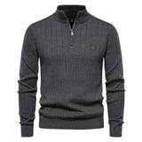 FOESCE Autumn Winter Stand-Collar Sweater Men Zipper Knit Pullovers Thick Cotton Knitwear Man Warm Jumpers Casual Sweaters Man Clothes
