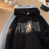 Autumn Winter Vibe Trendy Loose-fit American Style Fleece-lined Thickened Top Hooded Sweatshirt For Men Casual Scene