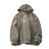 Autumn Winter Vibe Trendy Loose-fit American Style Fleece-lined Thickened Top Hooded Sweatshirt For Men Casual Scene