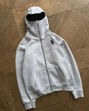 FOESCE Beaded Monogram Hooded Zip Sweatshirt Fashion High Street Sweatshirts and Hoodies European and American Street Sweatshirts