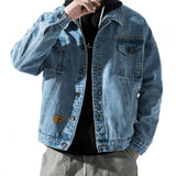 FOESCE Black Denim Short Jacket Men Jeans Jacket Coats Casual Windbreaker Pockets Overalls Bomber Streetwear Man Clothing Outwear