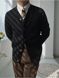 FOESCE Black V Neck Men's Clothing White Cardigan Business Knit Sweater Male Blue Japanese Harajuku Fashion Old Mode Korean Wool Cheap