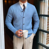 FOESCE Black V Neck Men's Clothing White Cardigan Business Knit Sweater Male Blue Japanese Harajuku Fashion Old Mode Korean Wool Cheap