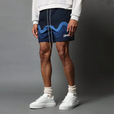 FOESCE Breathable Men's Gym Fitness Shorts For Men Fashion Wave Stripe Print Drawstring Shorts Plus Size Pocket Elastic Waist Shorts