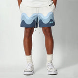 FOESCE Breathable Men's Gym Fitness Shorts For Men Fashion Wave Stripe Print Drawstring Shorts Plus Size Pocket Elastic Waist Shorts