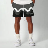 FOESCE Breathable Men's Gym Fitness Shorts For Men Fashion Wave Stripe Print Drawstring Shorts Plus Size Pocket Elastic Waist Shorts