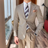 British Man Blazer Hombre Autumn Fashion Lattice Mens Jacket Korean Slim Fit Blazer Hombre Casual Gray Blazer Masculino