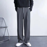 FOESCE Brown Black Suit Pants Men Slim Fit Fashion Social Mens Dress Pants Korean Casual Straight Pants Mens Office Formal Trousers