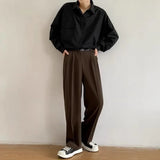 FOESCE Brown Black Suit Pants Men Slim Fit Fashion Social Mens Dress Pants Korean Casual Straight Pants Mens Office Formal Trousers