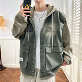 FOESCE Casual Retro Jeans 2025 Spring Autumn Fashion Men's Hooded Denim Jackets Youth Streetwear Loose Coats Windproof Tops Clothing