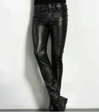 FOESCE Choice PU Leather Pants Men's Fashion Rock Style Night Club Dance Pants Men's Faux Leather Slim Fit Skinny Motorcycle Trousers