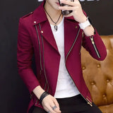 Foesce Coats Black Leather Jacket for Men Trendy Fashion Fashionable Spring Clothes Man Suits and Blazers Menswear Vintage Classic
