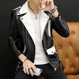 Foesce Coats Black Leather Jacket for Men Trendy Fashion Fashionable Spring Clothes Man Suits and Blazers Menswear Vintage Classic