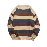 Foesce Comfortable Men Sweater Men's Striped Colorblock Knitted Sweater Thick Warm O Neck Pullover for Fall Winter Soft Long Sleeve