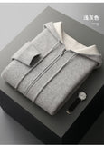 FOESCE Comfortable and lazy new 100% Merino wool men's hooded sweater loose and thick zipper casual cardigan coat for autumn and winter