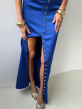 FOESCE Crop Tops Long Skirt Two Piece Set Women Elegant Sleeveless Top Suit With Front Split Skirt Lady Chic Sexy Evening Party Outfits