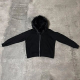 FOESCE Dark Faux Fur Collar Harajuku Hiphop Y2K Zip up hoodie Oversized Punk Zipper Hoodie sweatshirt Retro Rock Goth Streetwear Jacket