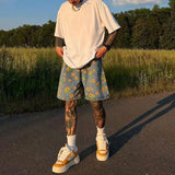 FOESCE Denim Shorts Men's 2025 Summer High Street Capris Men Techwear Oversize Leisure Pants Unisex Streetwear Y2k Daisy Loose Jeans