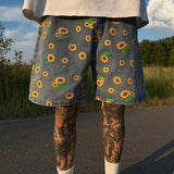 FOESCE Denim Shorts Men's 2025 Summer High Street Capris Men Techwear Oversize Leisure Pants Unisex Streetwear Y2k Daisy Loose Jeans