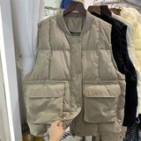 FOESCE Down Cotton Vest Women Winter Warm Waistcoats Ladies Oversize Sleeveless Jackets Elegant Autumn Korean Windproof Warm Waistcoat
