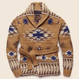 FOESCE Europe and The United States Men Heavy Jacquard Fashion Sweater Autumn and Winter Retro Casual Thick Cardigan Knit Sweater Coat