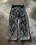 FOESCE European and American Fashionable High-waisted Trousers Raw Edge Washed Jeans Men Street Loose Oversized Straight Wide-leg Pants